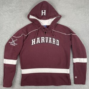 VTG Champion Heritage Harvard Crimson Hockey Jersey Hoodie Sweatshirt Mens Small